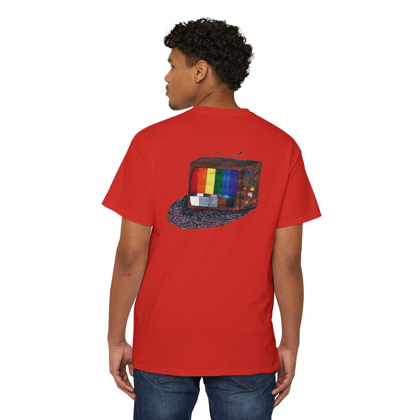 Retro Rainbow Pride TV Unisex Heavy Cotton Pocket Tee