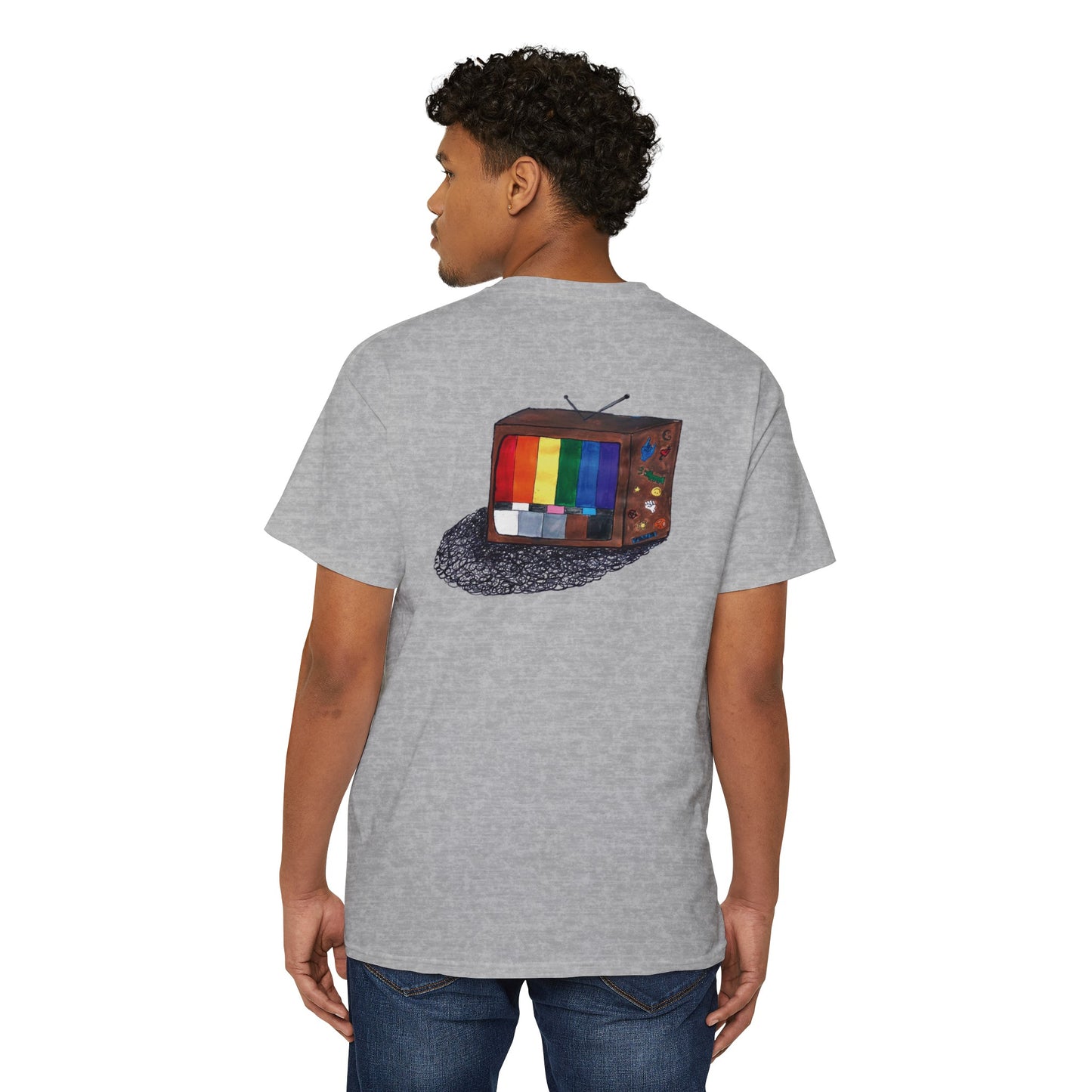 Retro Rainbow Pride TV Unisex Heavy Cotton Pocket Tee
