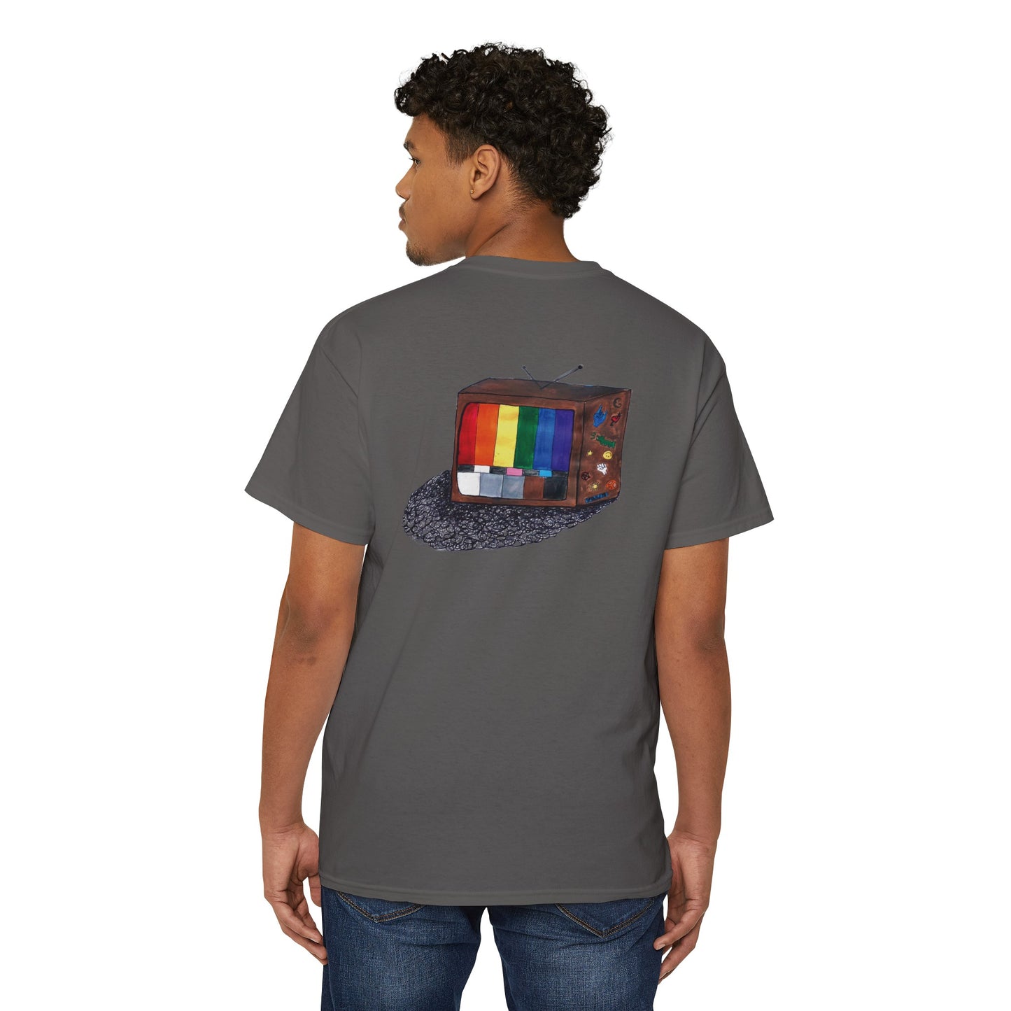 Retro Rainbow Pride TV Unisex Heavy Cotton Pocket Tee