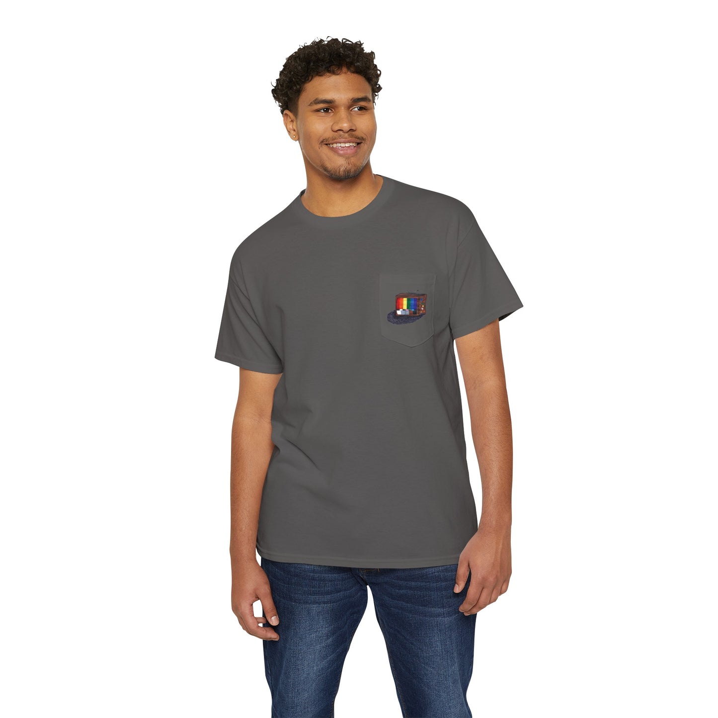 Retro Rainbow Pride TV Unisex Heavy Cotton Pocket Tee