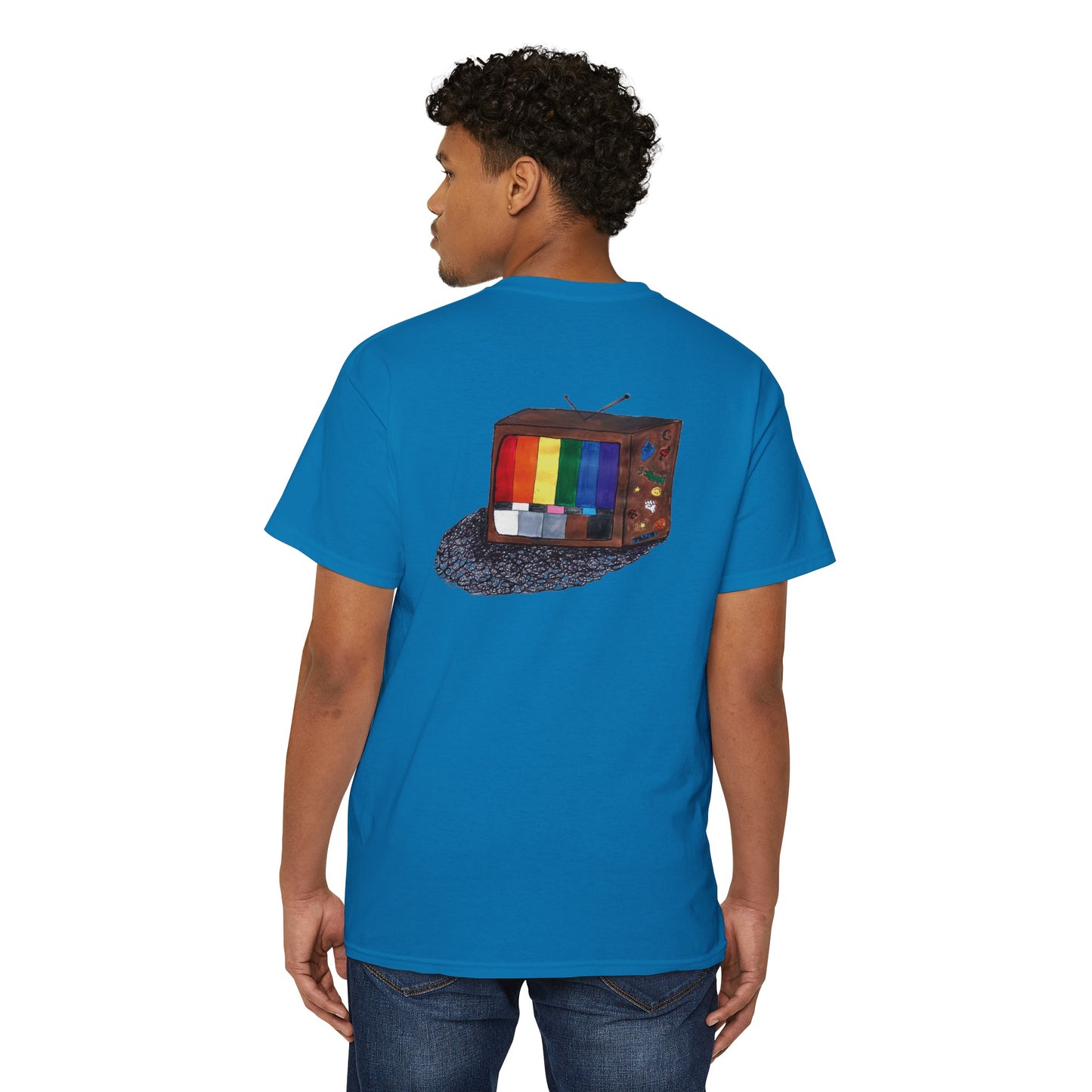 Retro Rainbow Pride TV Unisex Heavy Cotton Pocket Tee