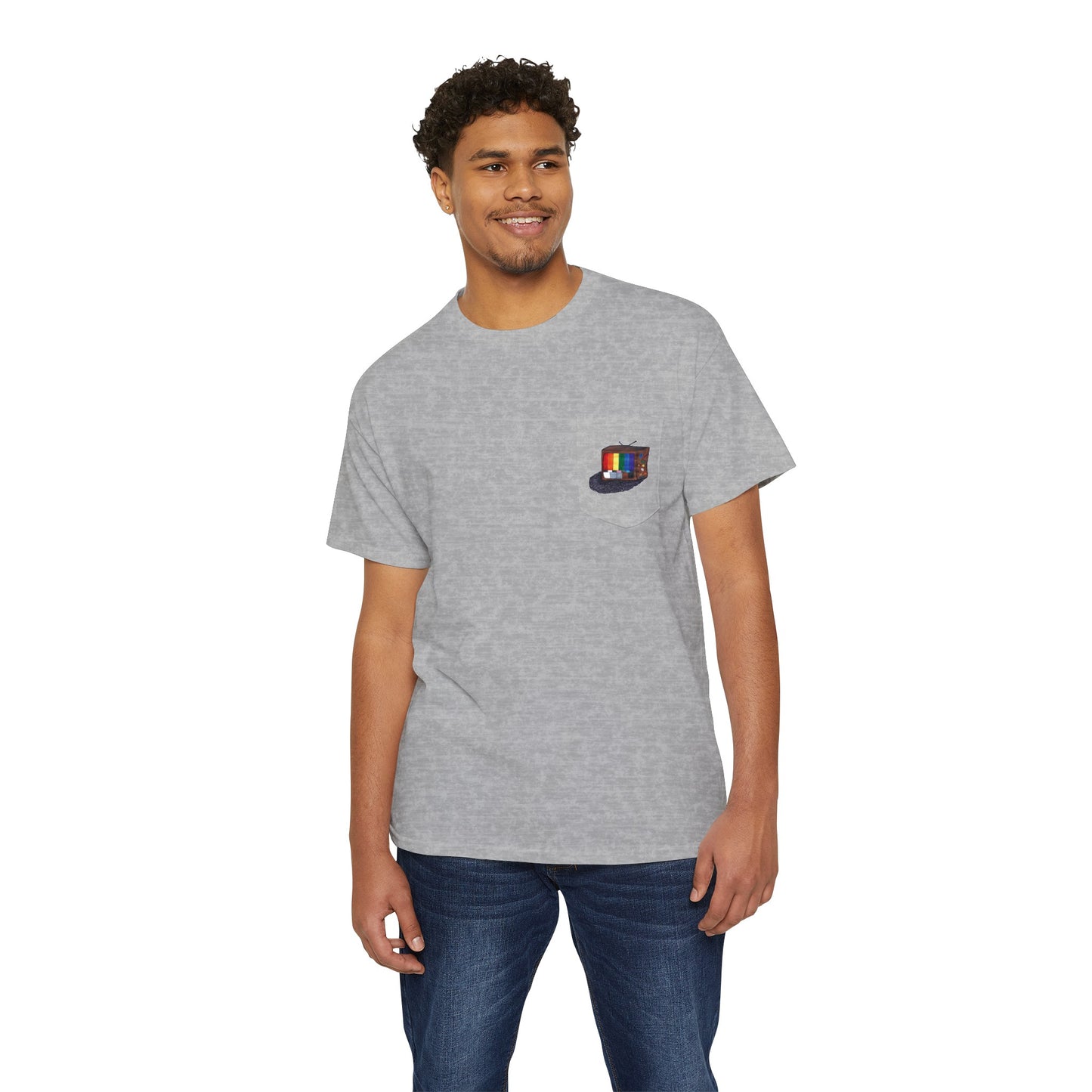 Retro Rainbow Pride TV Unisex Heavy Cotton Pocket Tee