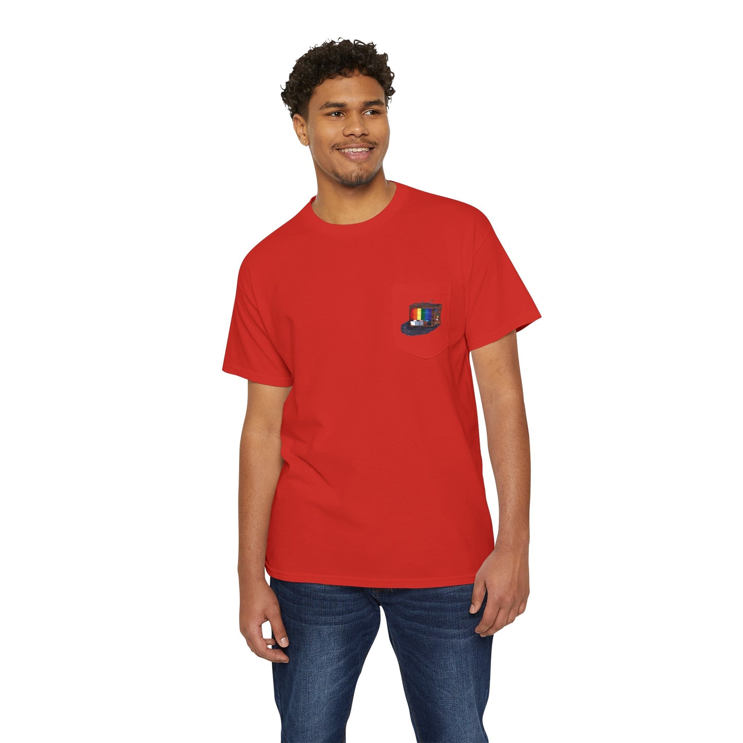 Retro Rainbow Pride TV Unisex Heavy Cotton Pocket Tee