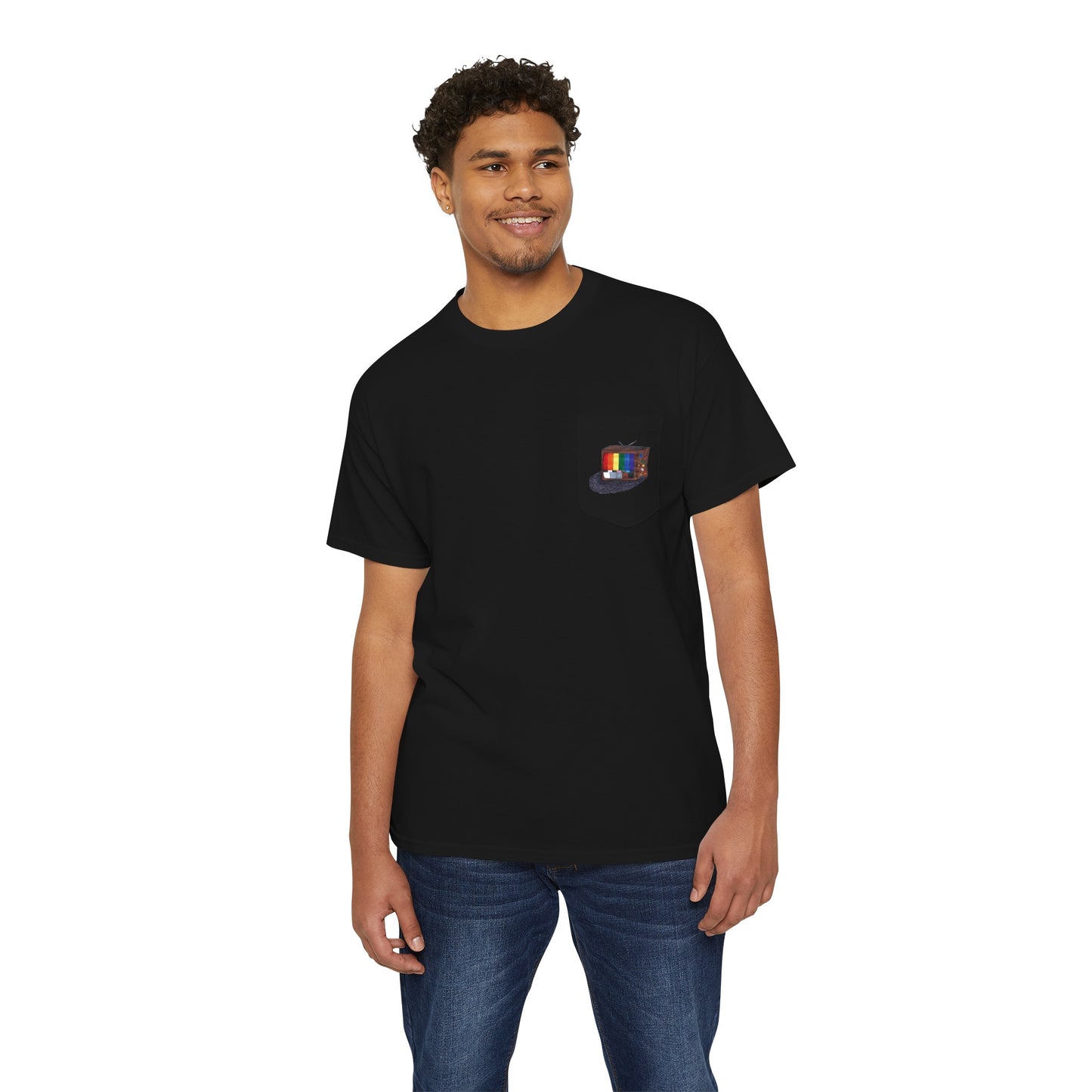 Retro Rainbow Pride TV Unisex Heavy Cotton Pocket Tee