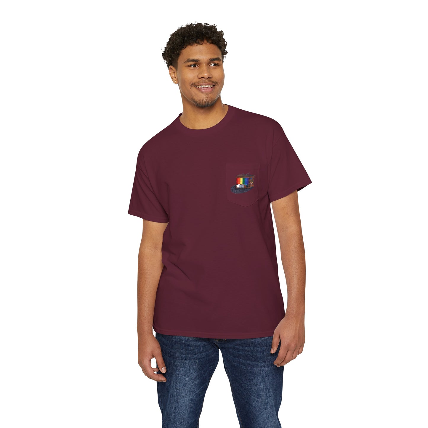 Retro Rainbow Pride TV Unisex Heavy Cotton Pocket Tee