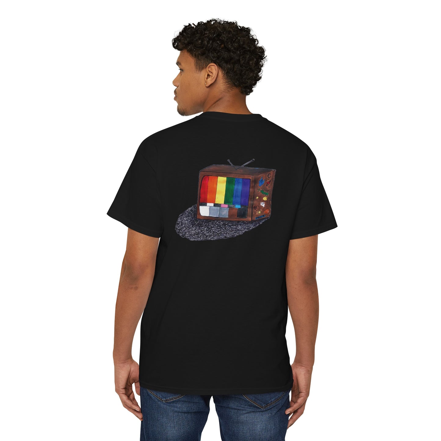 Retro Rainbow Pride TV Unisex Heavy Cotton Pocket Tee