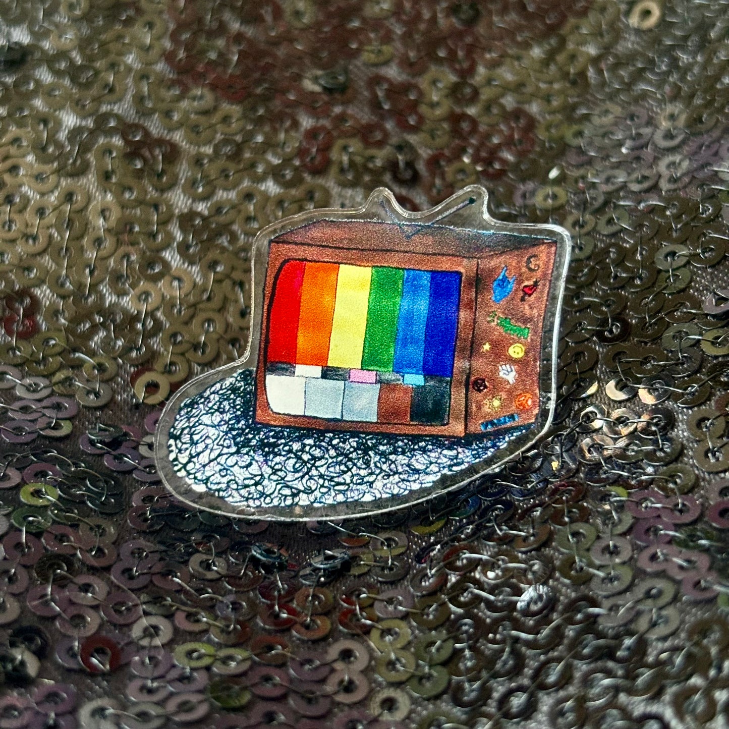 Retro Rainbow Pride TV Acrylic Pin