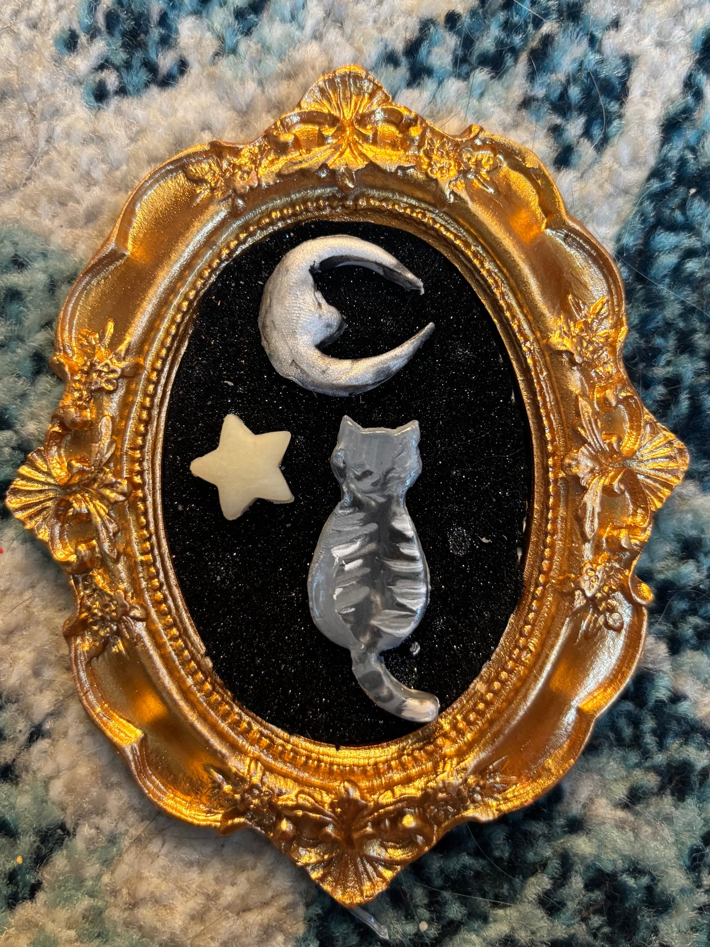 Cat and Moon clay portrait
