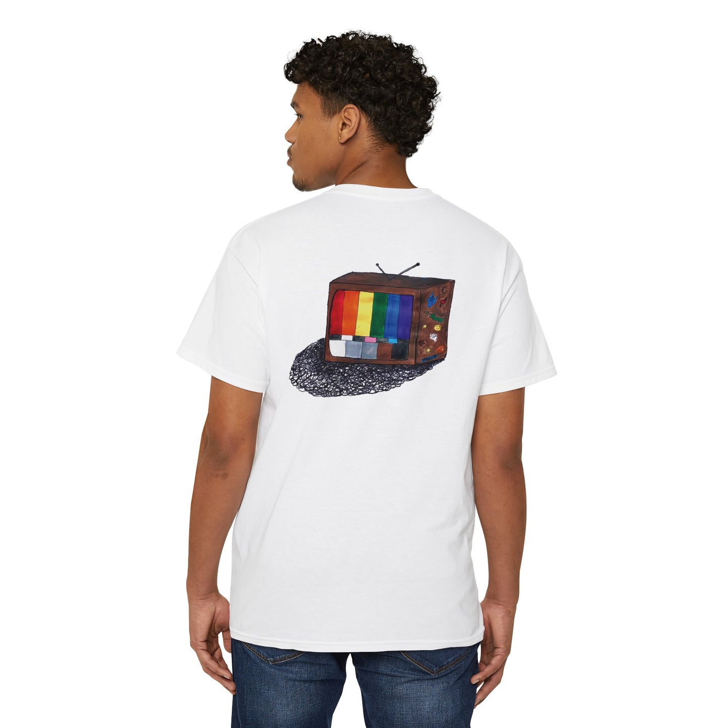 Retro Rainbow Pride TV Unisex Heavy Cotton Pocket Tee