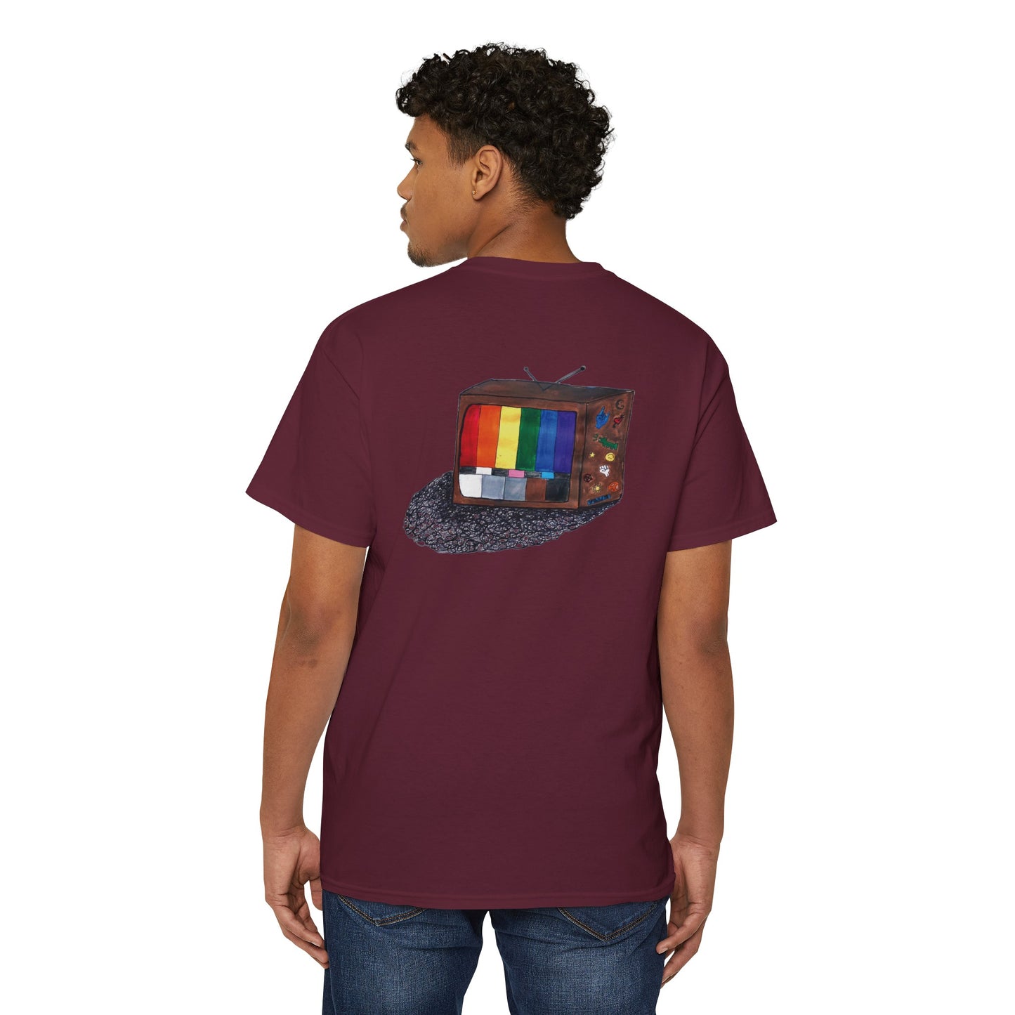 Retro Rainbow Pride TV Unisex Heavy Cotton Pocket Tee