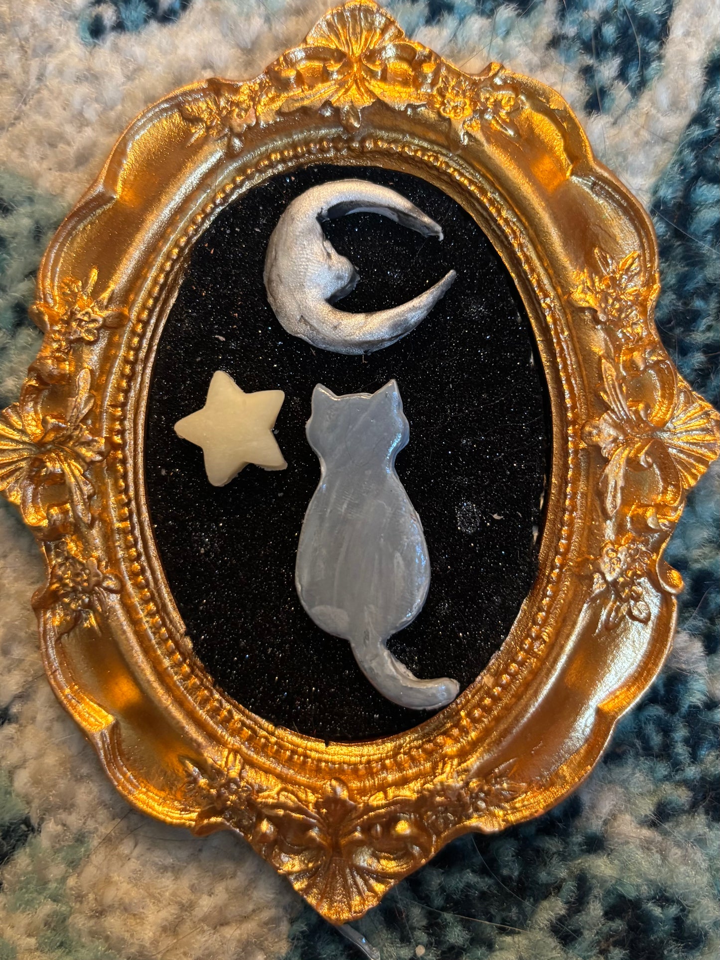Cat and Moon clay portrait