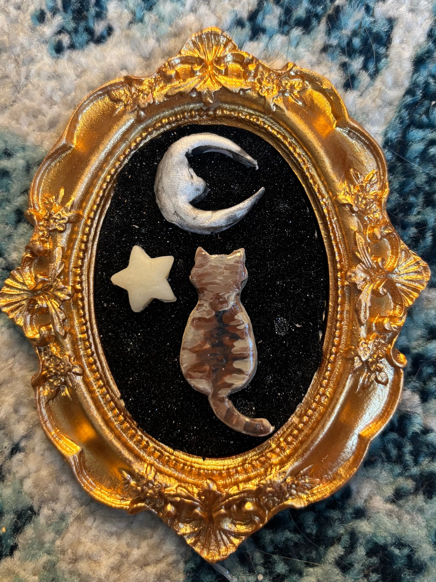 Cat and Moon clay portrait