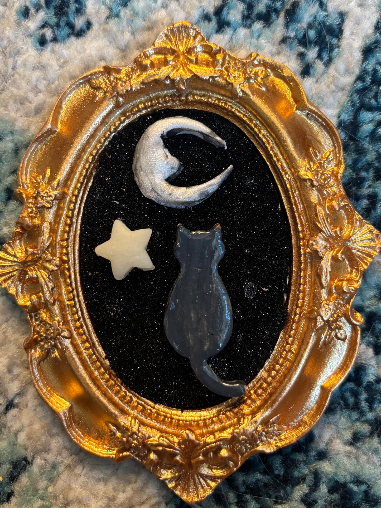Cat and Moon clay portrait