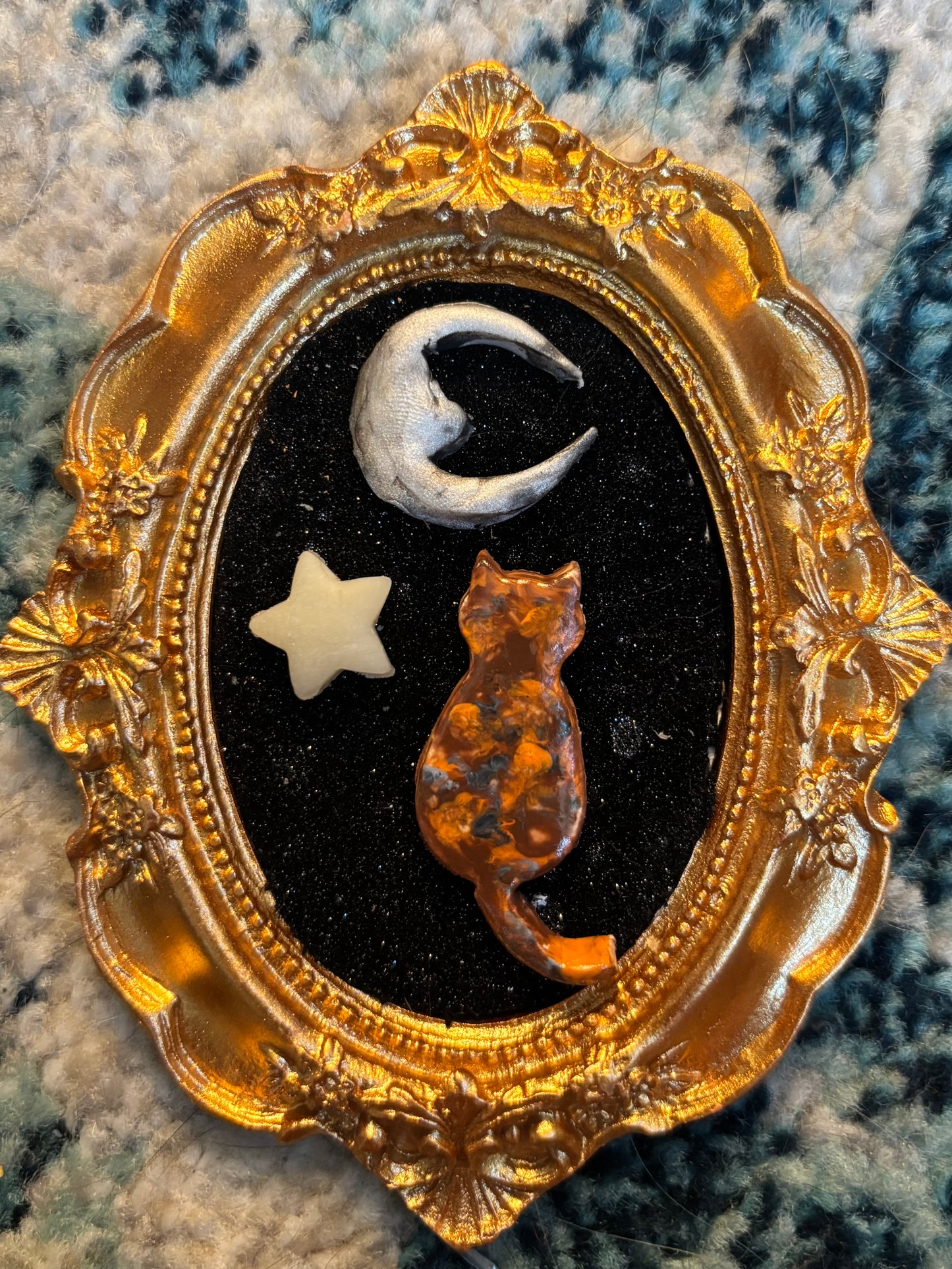 Cat and Moon clay portrait