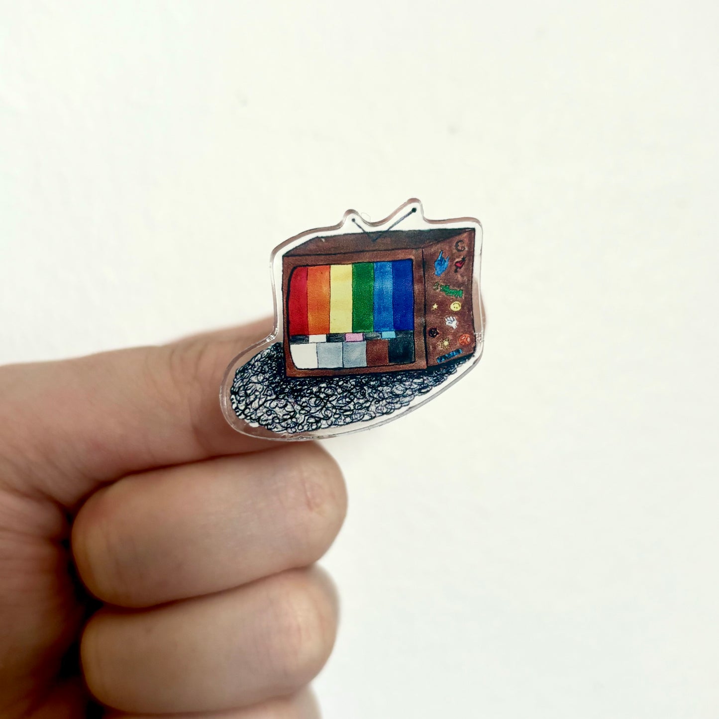 Retro Rainbow Pride TV Acrylic Pin