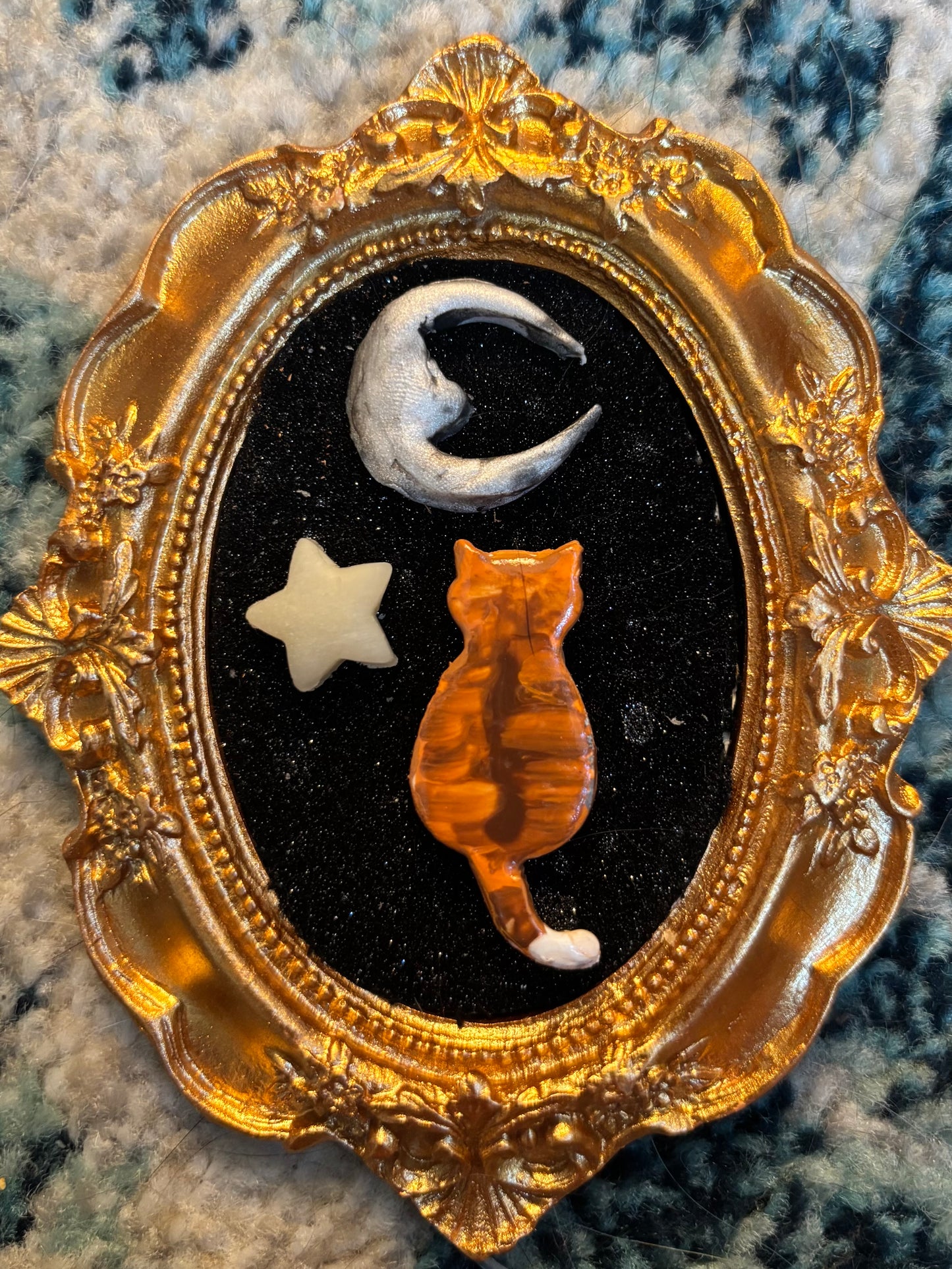Cat and Moon clay portrait