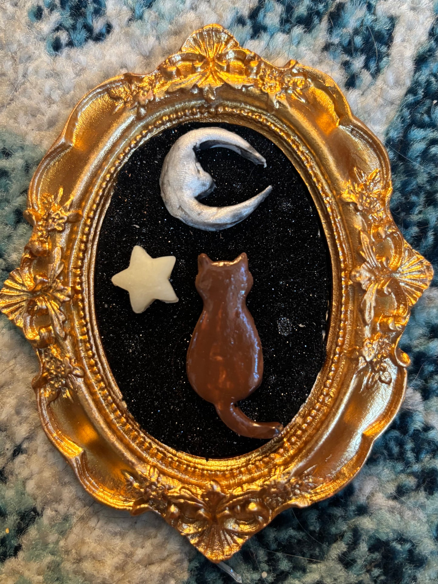 Cat and Moon clay portrait