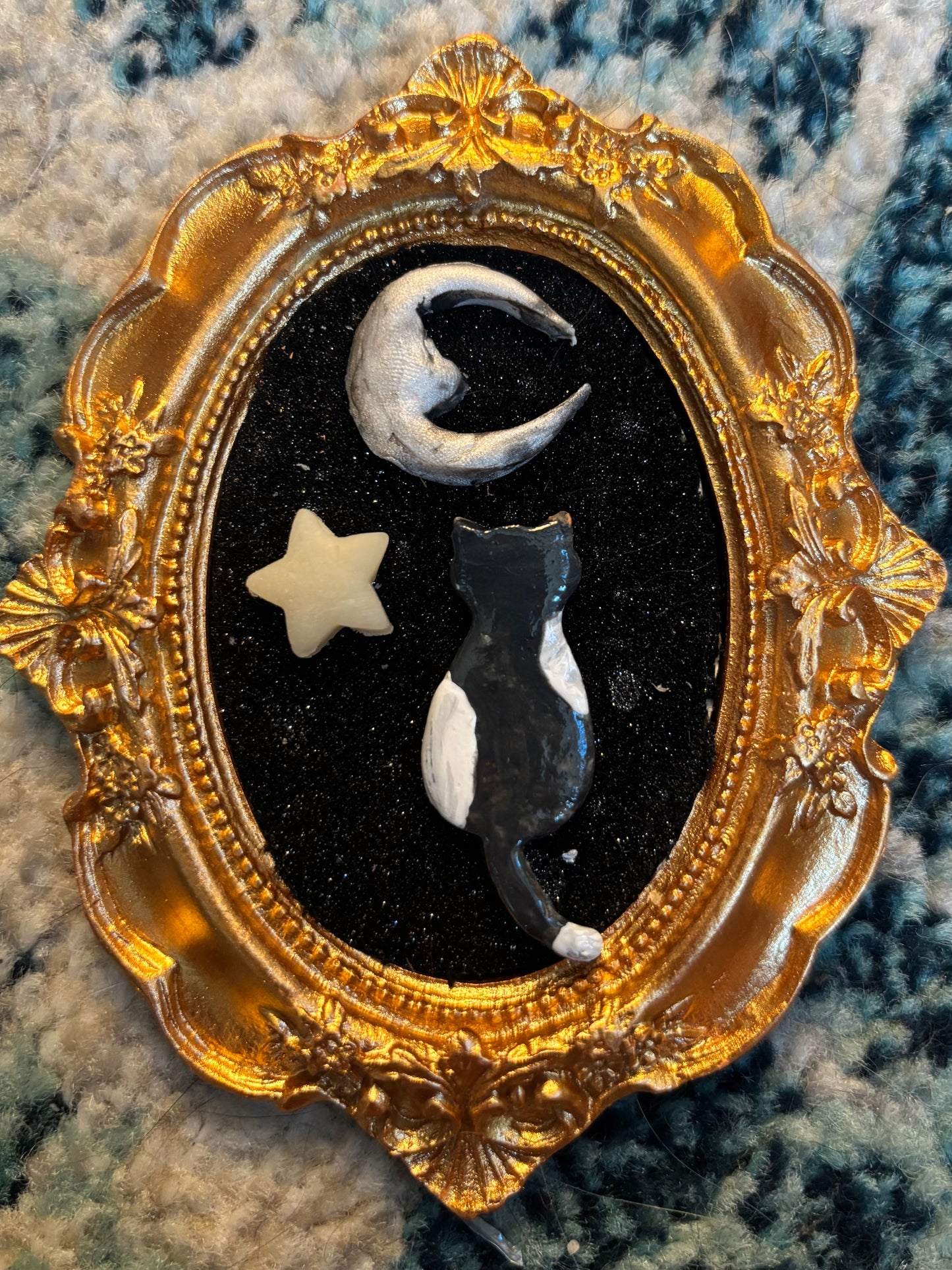 Cat and Moon clay portrait