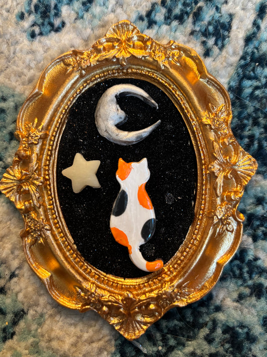 Cat and Moon clay portrait