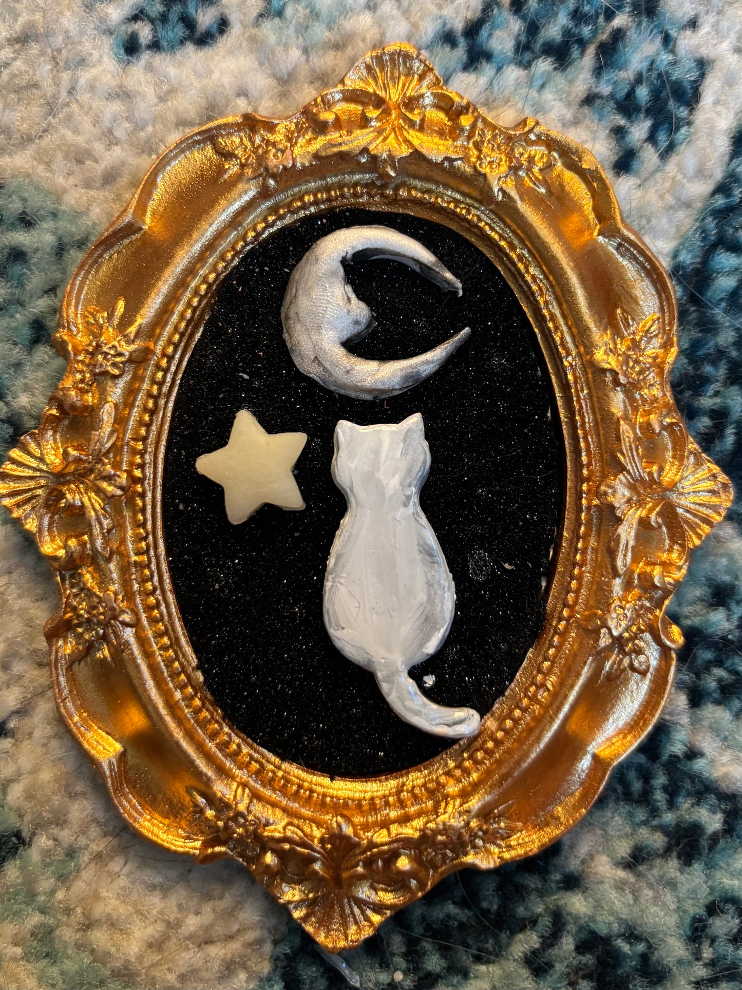 Cat and Moon clay portrait