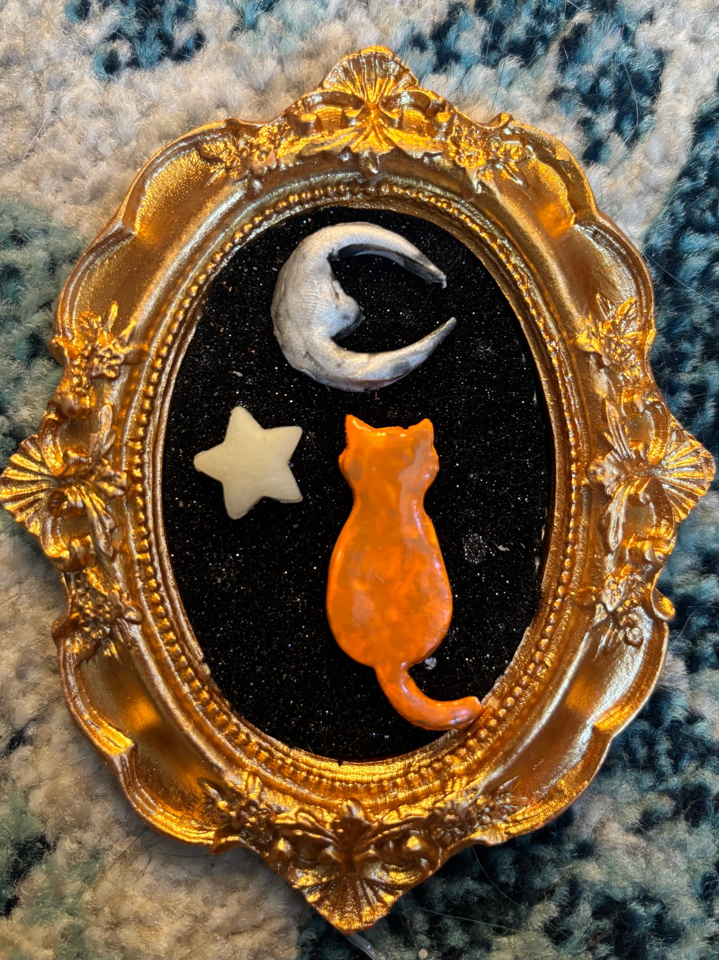 Cat and Moon clay portrait