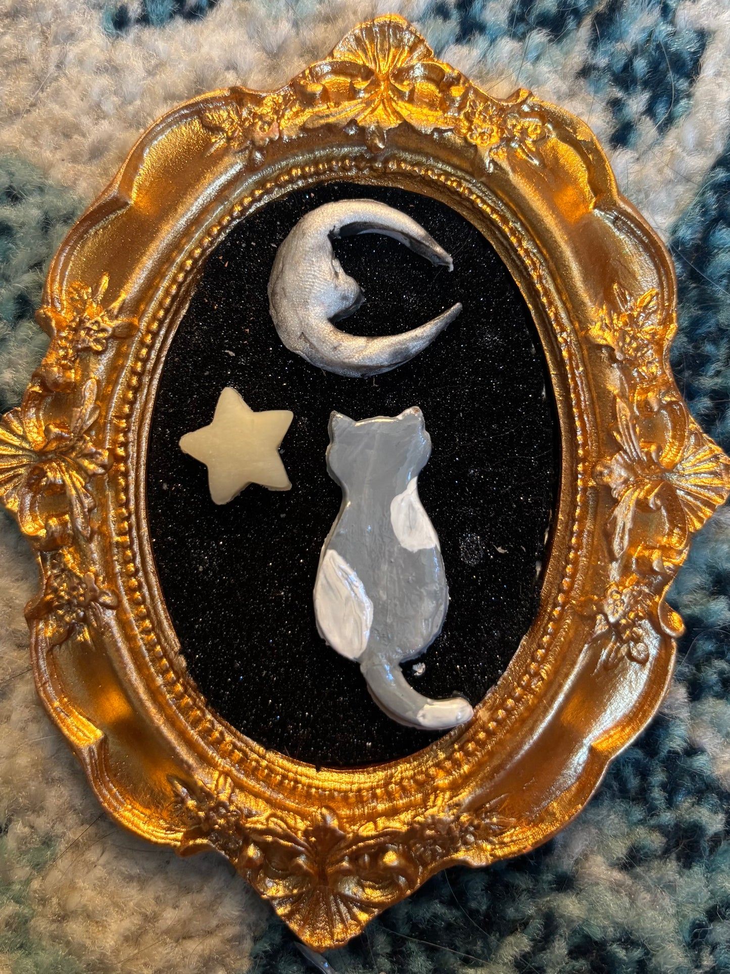 Cat and Moon clay portrait