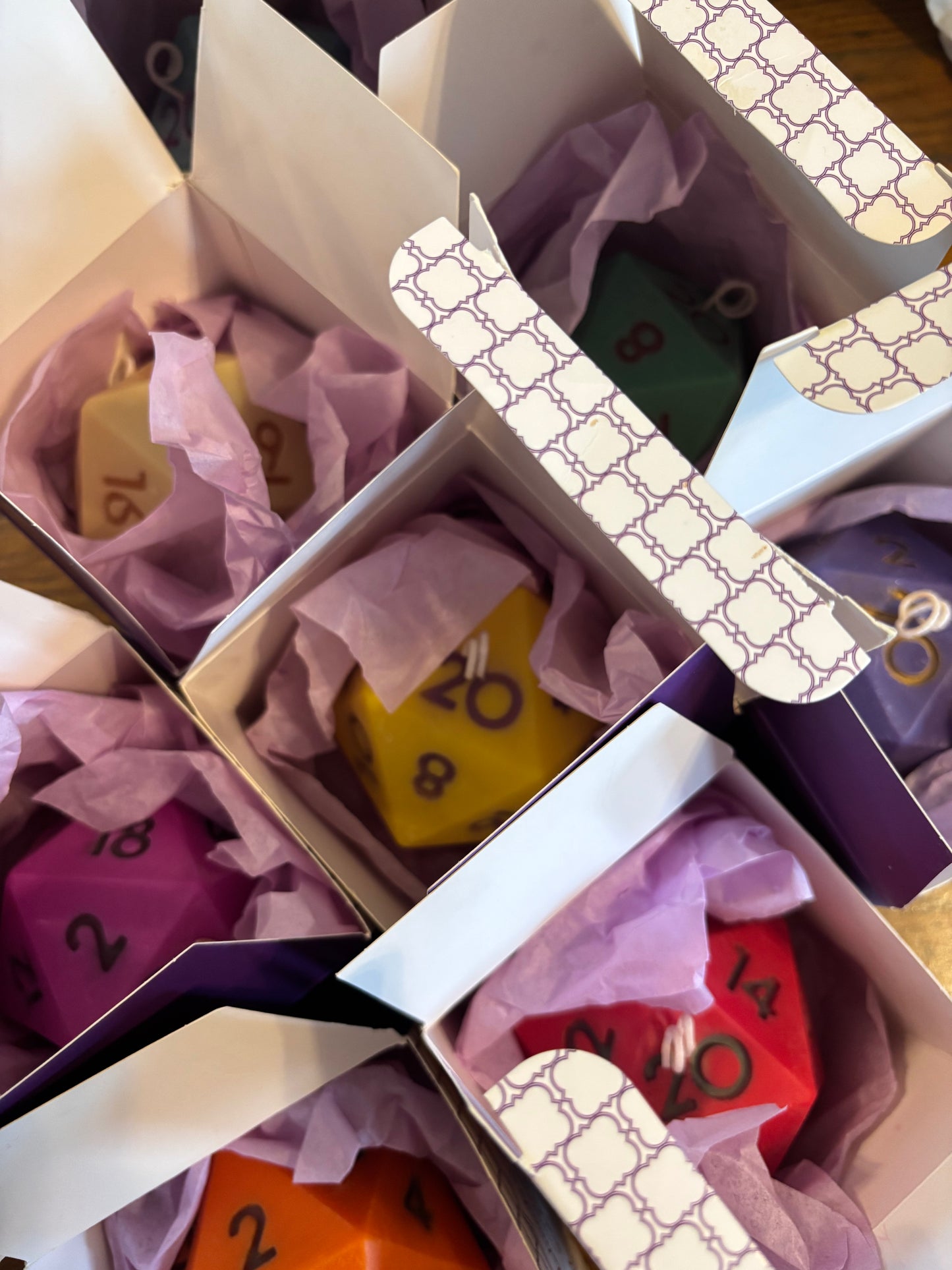 D20 candle with surprise die inside