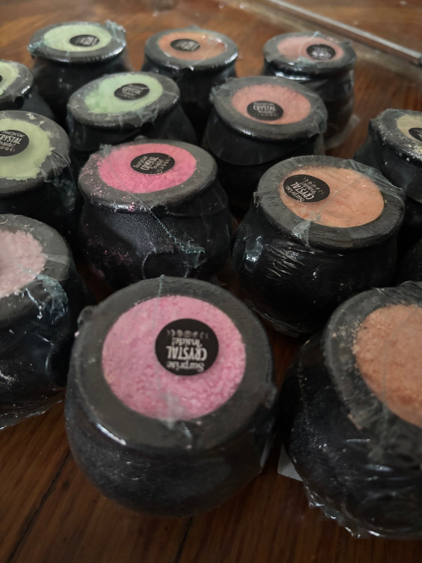 Cauldron bath bombs with surprise crystal