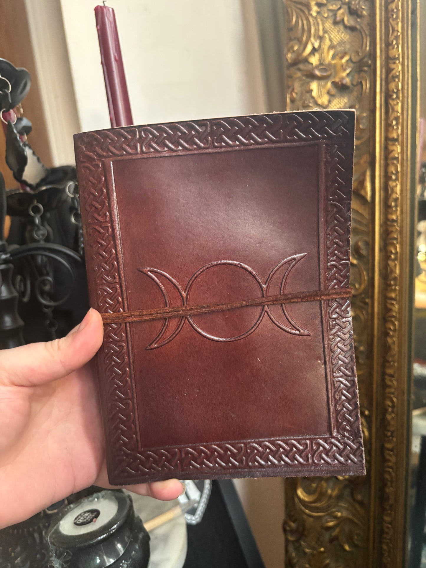 Handmade leather triple moon journal